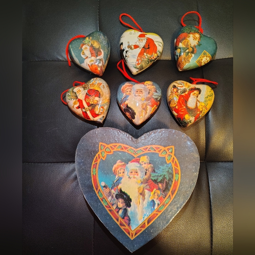 Christmas Heart Shaped Paper Mache Ornaments - Picture 7 of 7